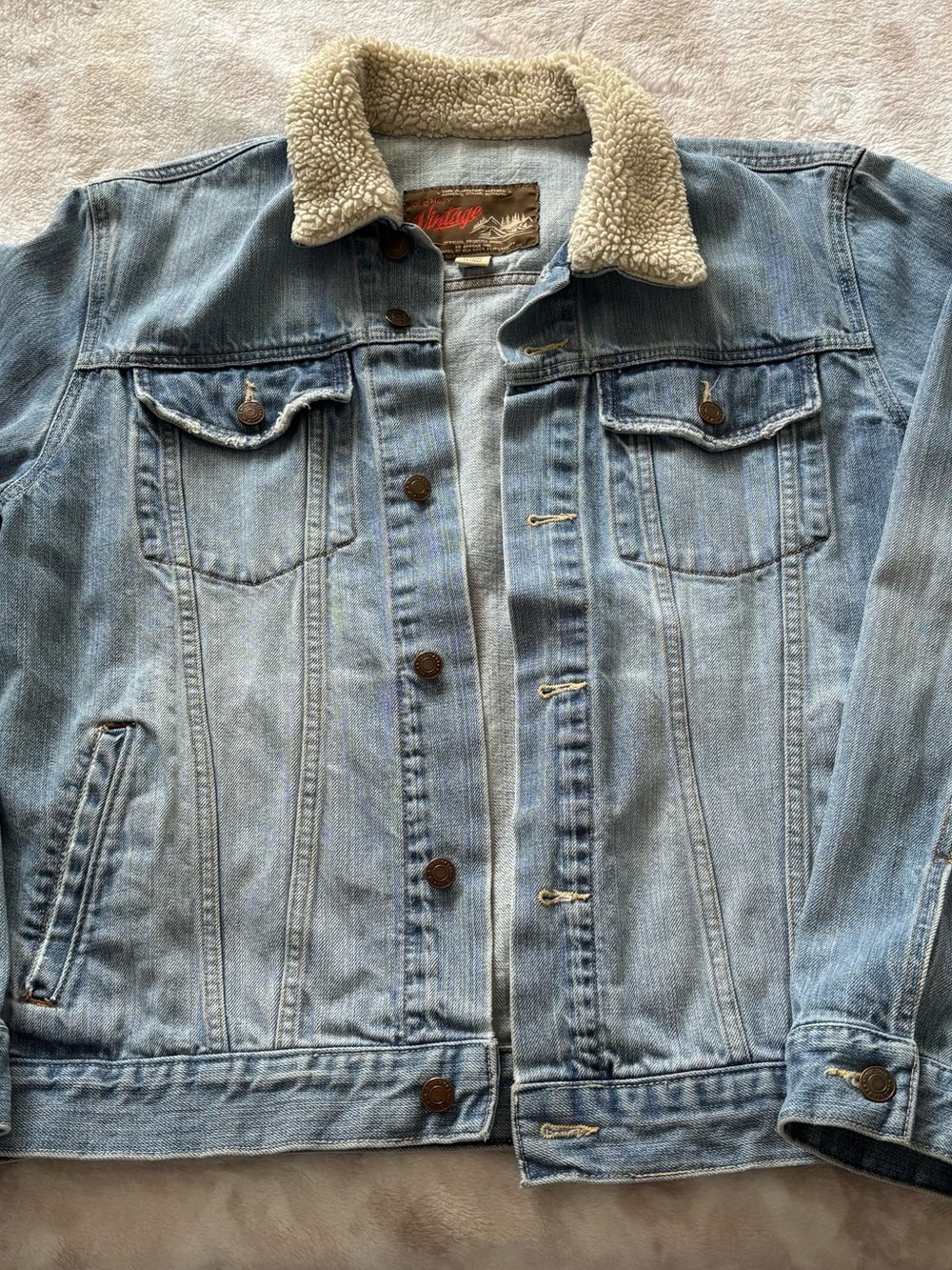 Old Navy Light Blue Denim Jacket with Cream Sherpa Collar